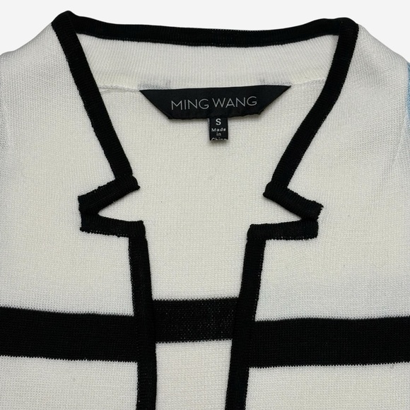 Ming Wang Contrast Piped Blazer Jacket Size S Hook Bar Front Closure 3/4 Sleeve - Picture 9 of 12